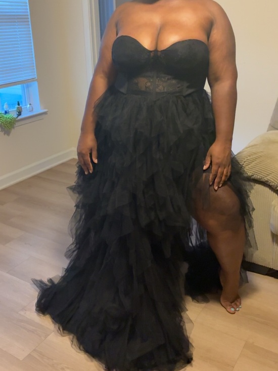Fashion Nova Dresses & Skirts - Fashion Nova Strapless Black Tulle Ruffle High-Low Gown